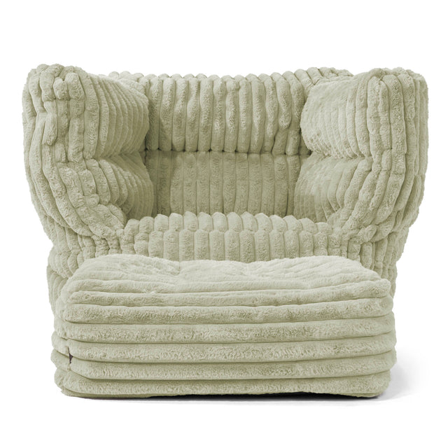 Louis Pouf Fauteuil Design - Velours Côtelé Ultra Pelucheux Vert Sauge 02