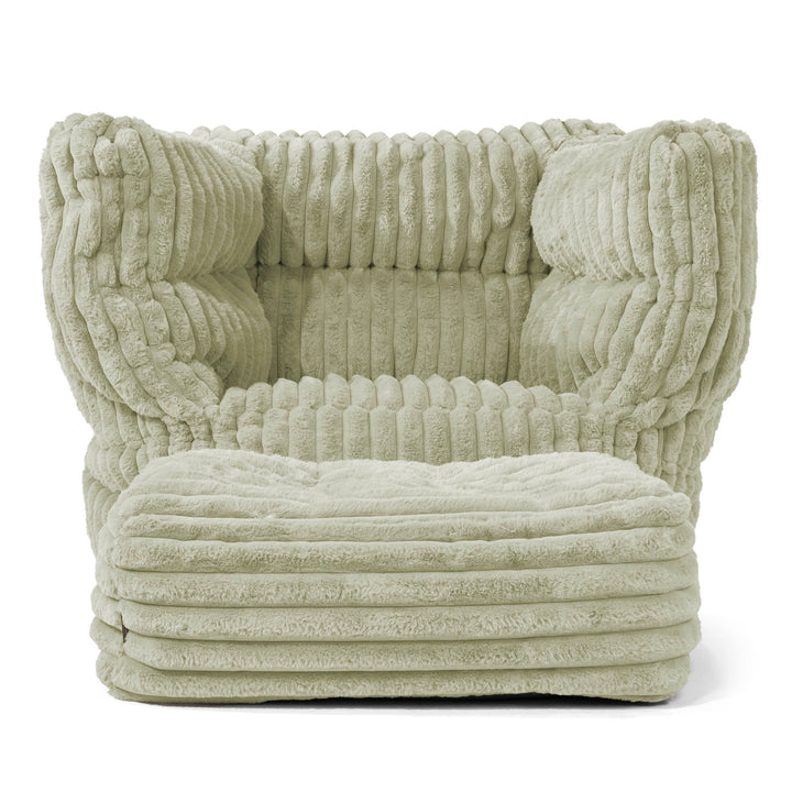 Louis Pouf Fauteuil Design - Velours Côtelé Ultra Pelucheux Vert Sauge 02