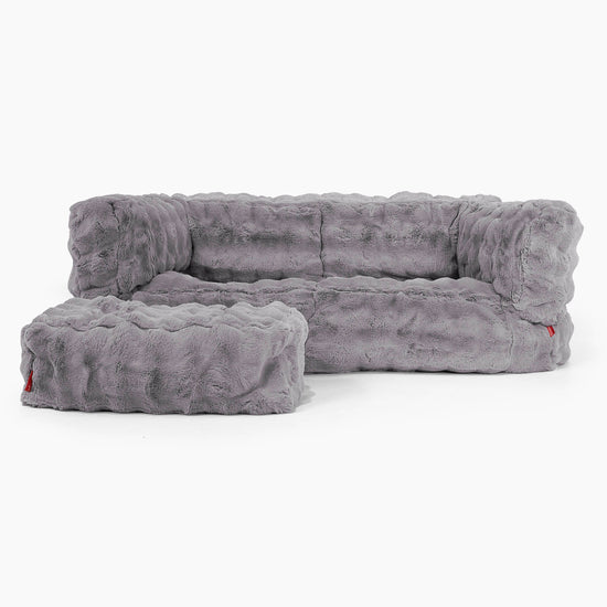 Canapé Pouf Albert 2 places - Fausse Fourrure à Bulles Gris 02