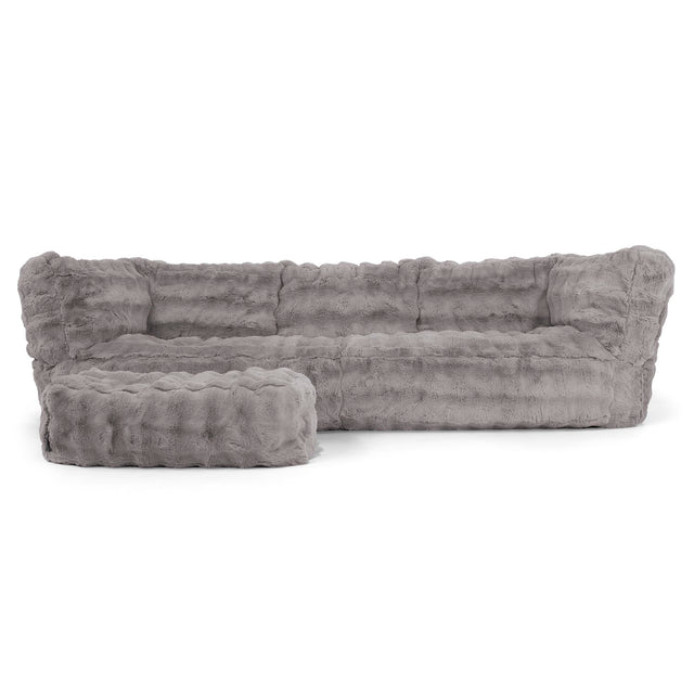 Canapé Pouf Albert 3 places - Fausse Fourrure à Bulles Gris 02