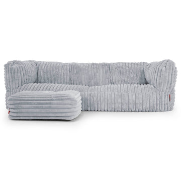 Canapé Pouf Albert 3 places - Velours Côtelé Ultra Pelucheux Bleu Dragé 02