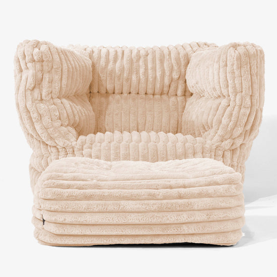 Albert Pouf Fauteuil Design - Velours Côtelé Ultra Pelucheux Pêche 02