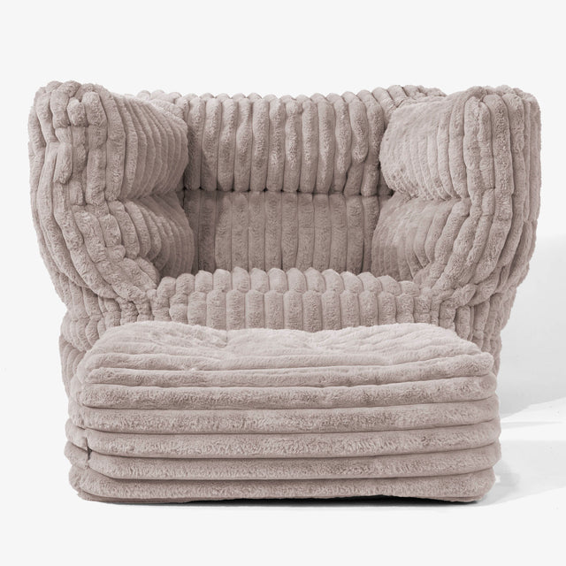 Albert Pouf Fauteuil Design - Velours Côtelé Ultra Pelucheux Vison 02