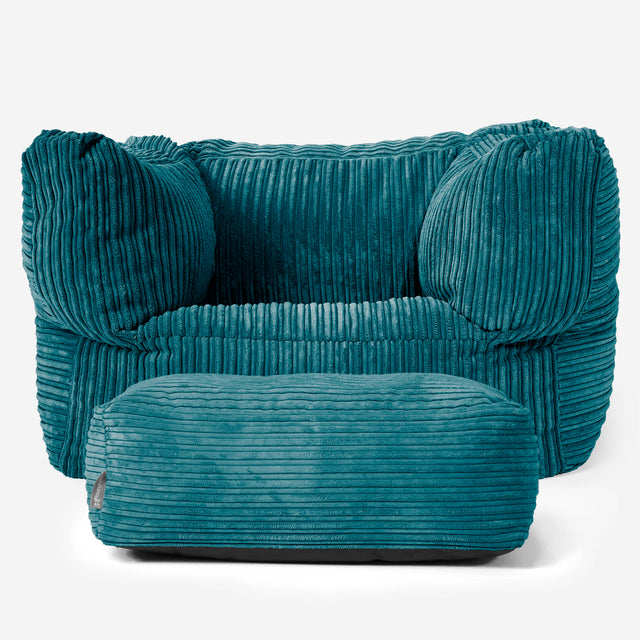 Albert Pouf Fauteuil Design - Côtelé Bleu Canard 02