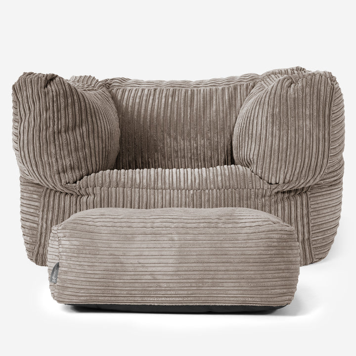 Albert Pouf Fauteuil Design - Côtelé Grège 02