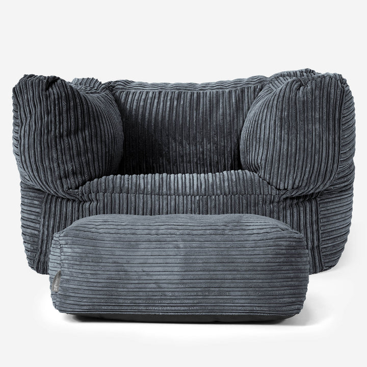 Albert Pouf Fauteuil Design - Côtelé Gris Ardoise 02