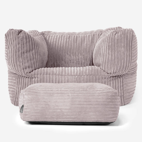 Albert Pouf Fauteuil Design - Côtelé Gris Argent 02
