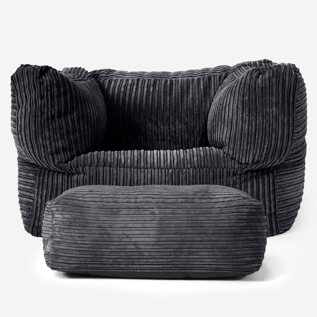 Albert Pouf Fauteuil Design - Côtelé Noir 02