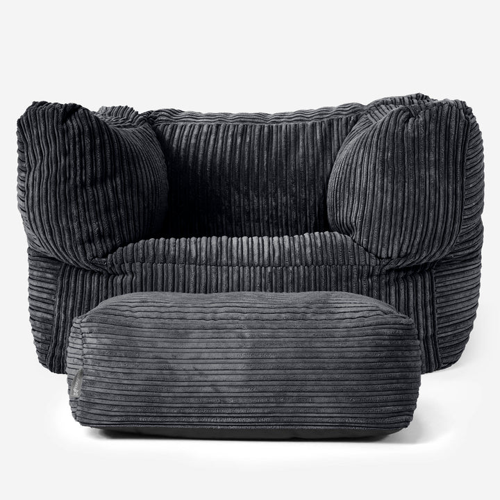 Albert Pouf Fauteuil Design - Côtelé Noir 02