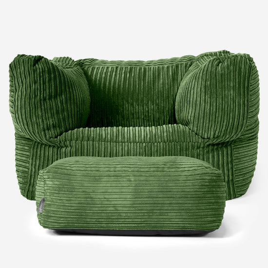 Albert Pouf Fauteuil Design - Côtelé Vert Forêt 02