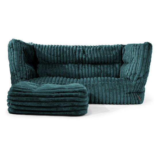 Canapé Pouf Albert 2 places - Velours Côtelé Ultra Pelucheux Bleu Canard 02