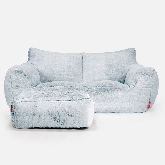 Joséphine Canapé Pouf - Fausse Fourrure Lapin Bleu Pastel