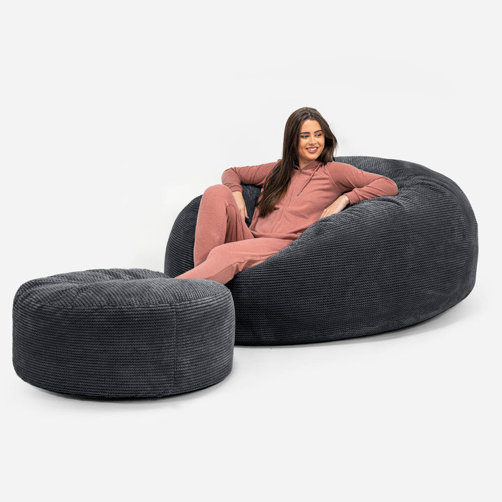 Canapé Pouf Géant Grande Mammouth - Pompon Noir 02