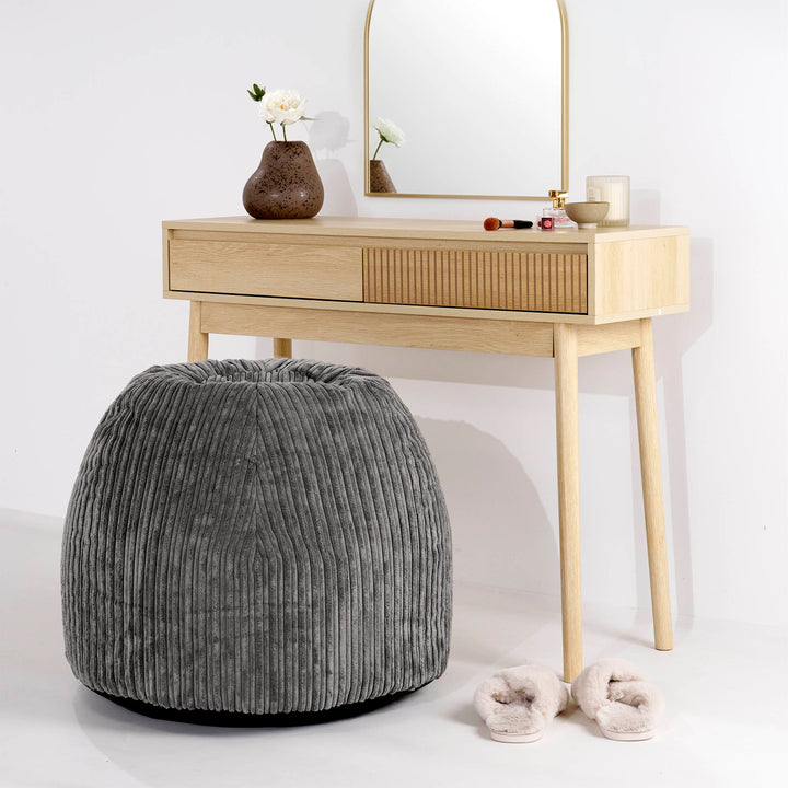 Tabouret Pouf de Coiffeuse - Côtelé Anthracite 02