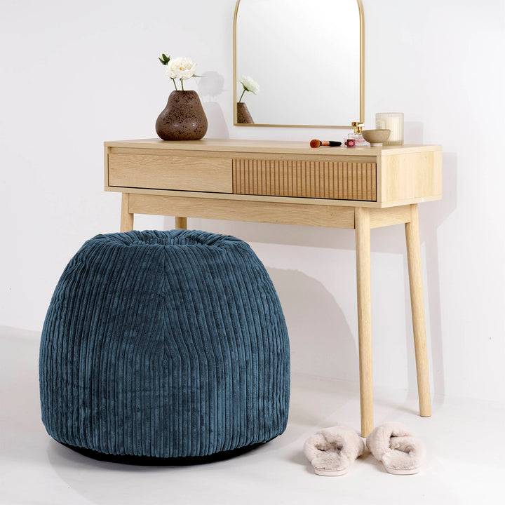 Tabouret Pouf de Coiffeuse - Côtelé Bleu Marine 02