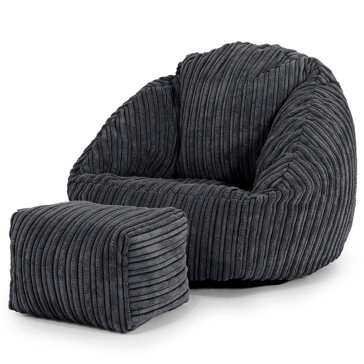 Pouf Chaise Bubble pour Enfants 1-3 ans - Côtelé Noir 02