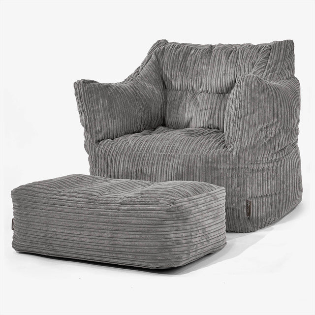 Fauteuil Pouf Victor - Côtelé Anthracite 02
