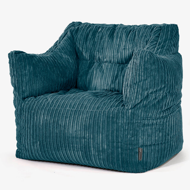 Fauteuil Pouf Victor - Côtelé Bleu Canard 01