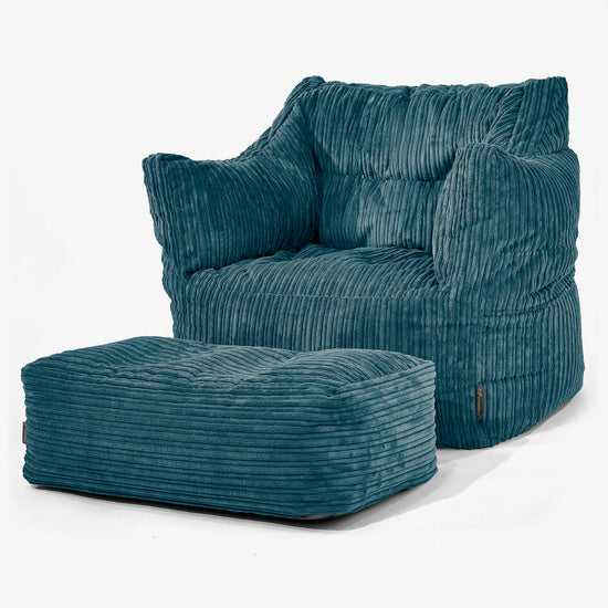 Fauteuil Pouf Victor - Côtelé Bleu Canard 02