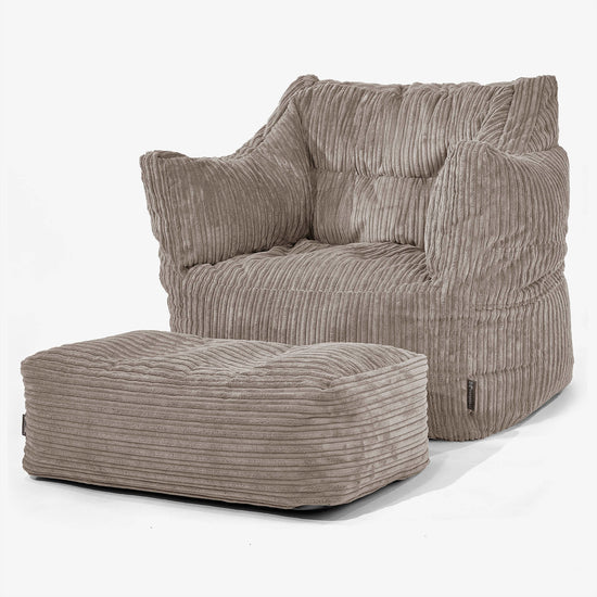 Fauteuil Pouf Victor - Côtelé Grège 02