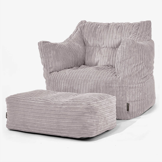 Fauteuil Pouf Victor - Côtelé Gris Argent 02