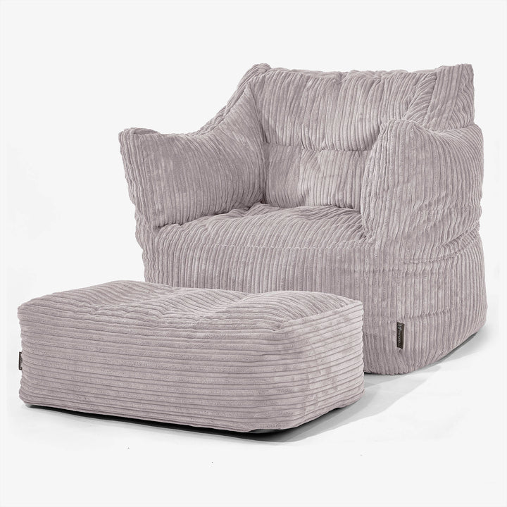 Fauteuil Pouf Victor - Côtelé Gris Argent 02