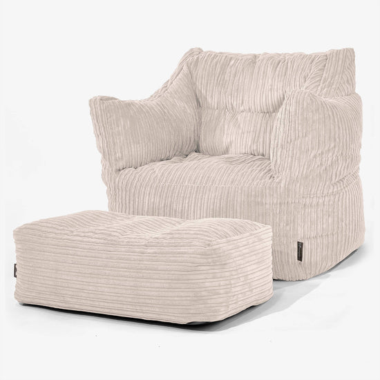 Fauteuil Pouf Victor - Côtelé Ivoire 02