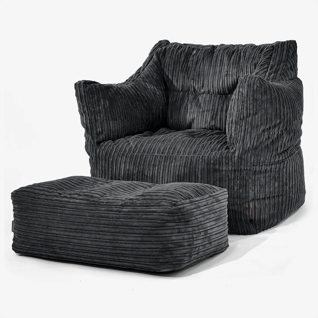 Fauteuil Pouf Victor - Côtelé Noir 02