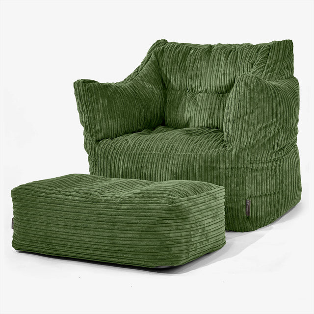 Fauteuil Pouf Victor - Côtelé Vert Forêt 02