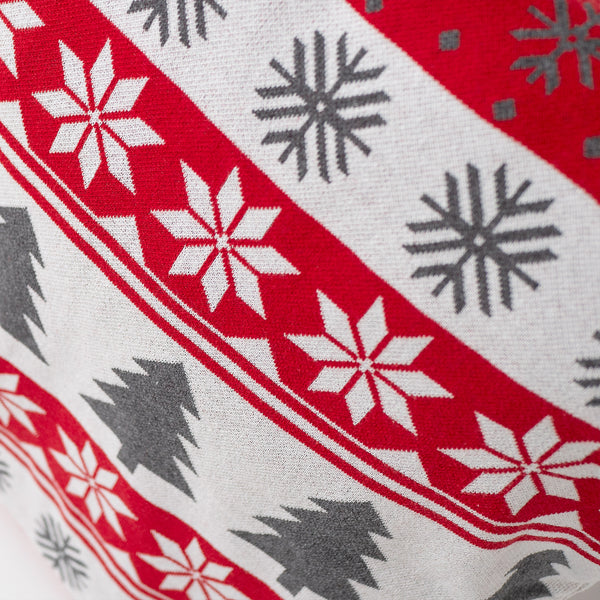 Grand Housse de Coussin 70 x 70cm - Tricoté Motif de Noël Rouge Fabric Close-up Image