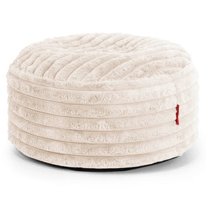 Grand Repose-pied Rond - Velours Côtelé Ultra Pelucheux Crème