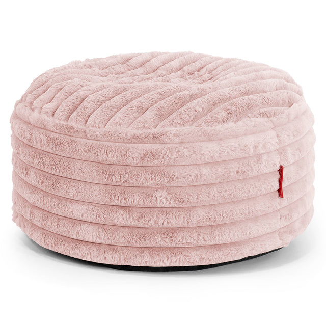 Grand Repose-pied Rond - Velours Côtelé Ultra Pelucheux Rose Pastel 01