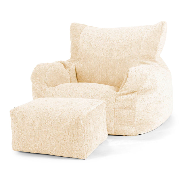 Joséphine Pouf Fauteuil Design - Chenille Luxe Ivoire 02