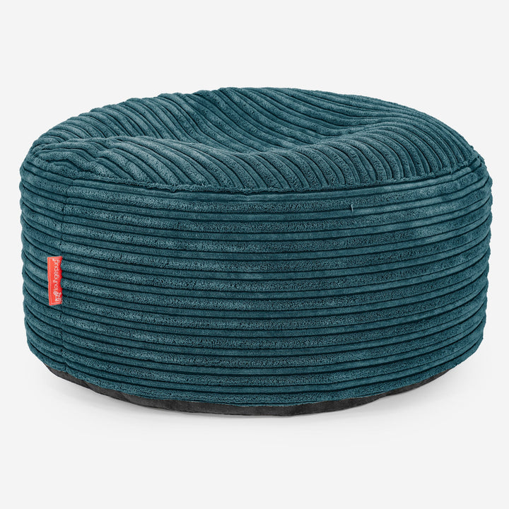 Pouf Ottoman avec Plateau - Côtelé Bleu Canard  03