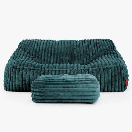 Le Canapé Pouf Doudou - Velours Côtelé Ultra Pelucheux Bleu Canard 03