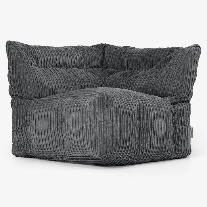 Modulaire Canapé Pouf, Élément Angle Droit - Côtelé Noir 02
