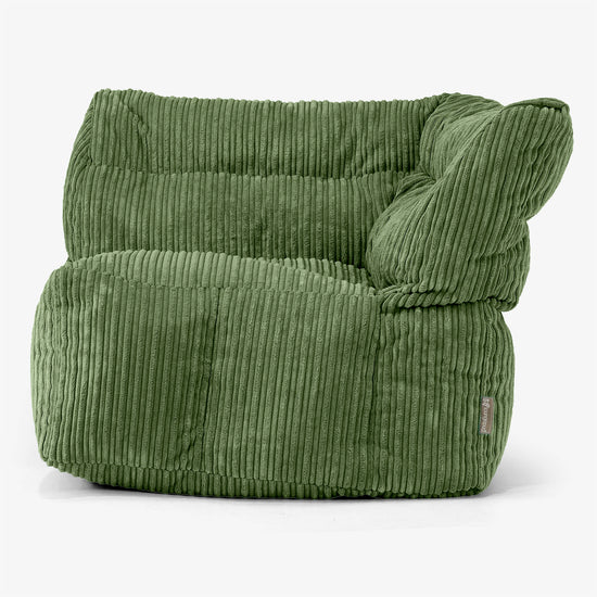 Modulaire Canapé Pouf, Élément Angle Gauche - Côtelé Vert Forêt 01