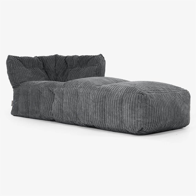 Modulaire Canapé Pouf, Élément Méridienne Droite - Côtelé Noir 01