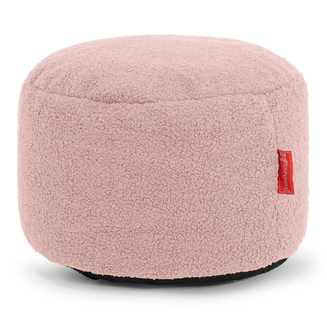 Petit Repose-pieds Rond - Bouclé Rose 01