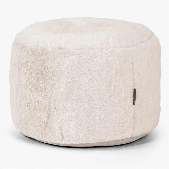 Petit Repose-pieds Rond - Fausse Fourrure Lapin Blanc 01