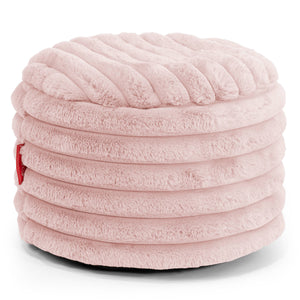 Petit Repose-pieds Rond - Velours Côtelé Ultra Pelucheux Rose Pastel
