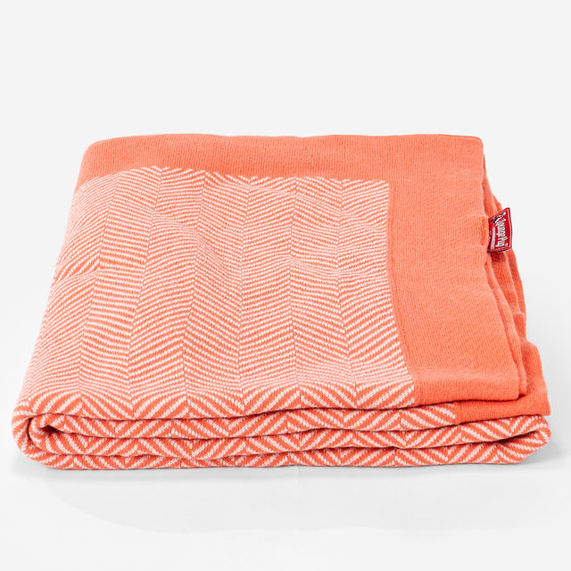 Couverture / Plaid - Tricoté Chevrons Corail 03