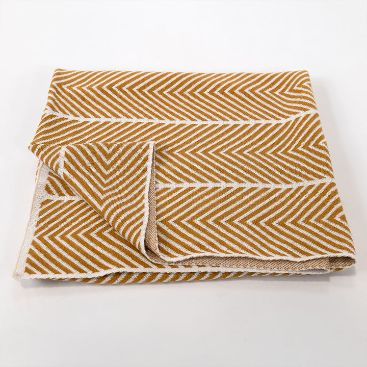 Couverture / Plaid - Tricoté Chevrons Moutarde 03