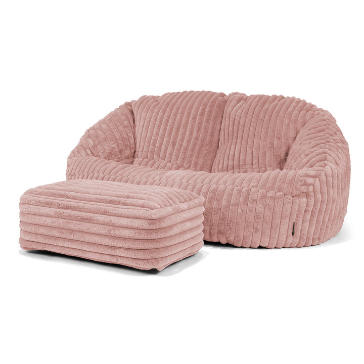 Pouf Canapé Bubble - Velours Côtelé Ultra Pelucheux Rose Pastel 03