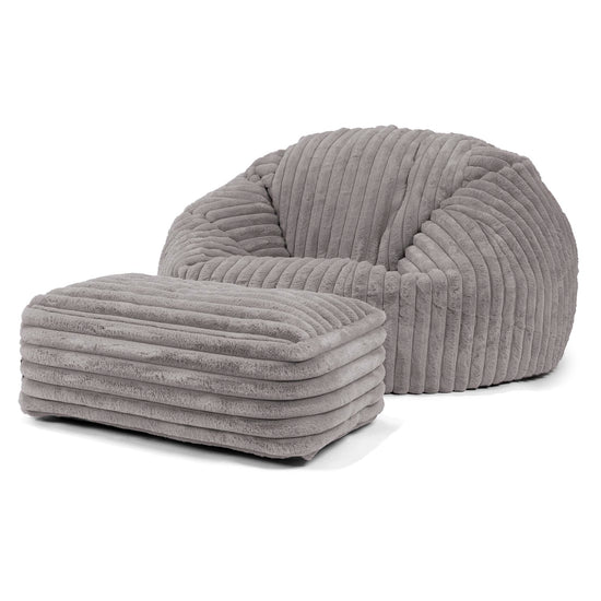 Pouf Canapé Classique - Velours Côtelé Ultra Pelucheux Gris 02