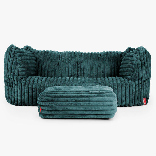 Pouf Canapé Ruben - Velours Côtelé Ultra Pelucheux Bleu Canard 02