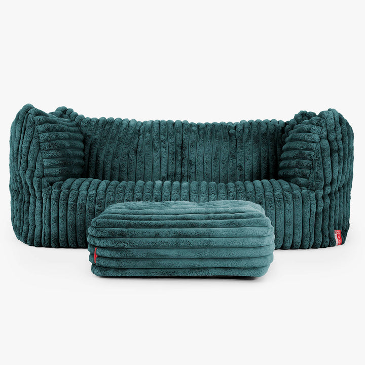 Pouf Canapé Ruben - Velours Côtelé Ultra Pelucheux Bleu Canard 02