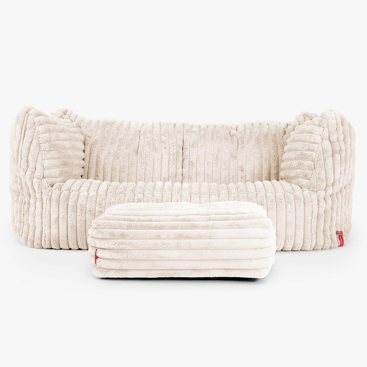 Pouf Canapé Ruben - Velours Côtelé Ultra Pelucheux Crème 02