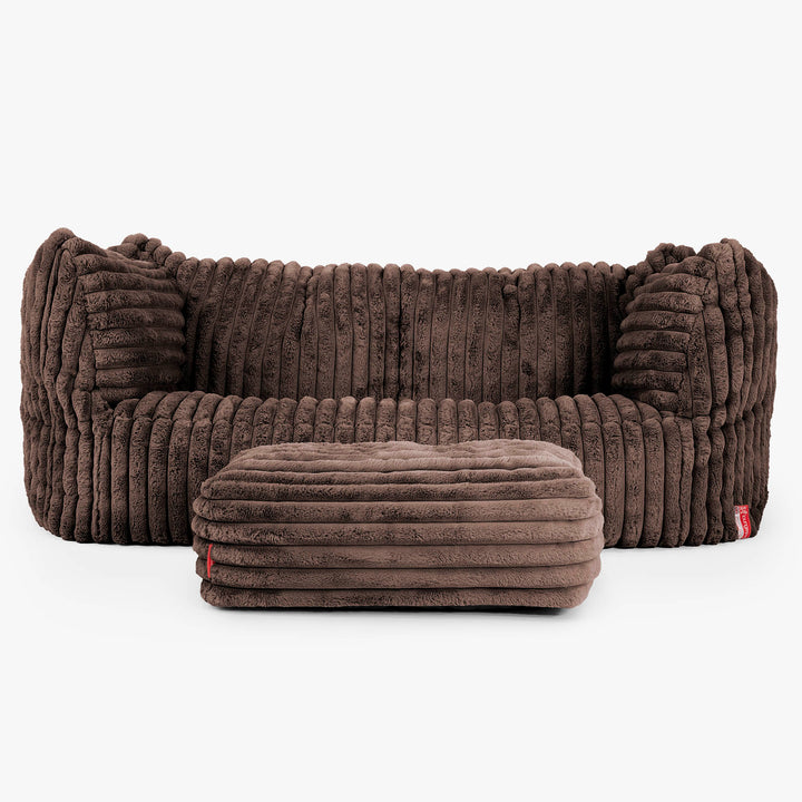 Pouf Canapé Ruben - Velours Côtelé Ultra Pelucheux Marron Meuse 02