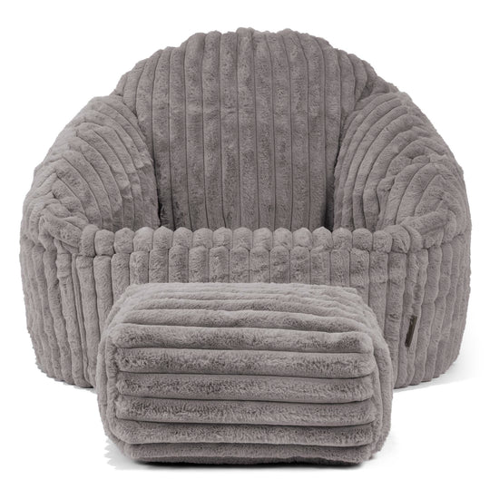 Pouf Chaise Bubble - Velours Côtelé Ultra Pelucheux Gris 02